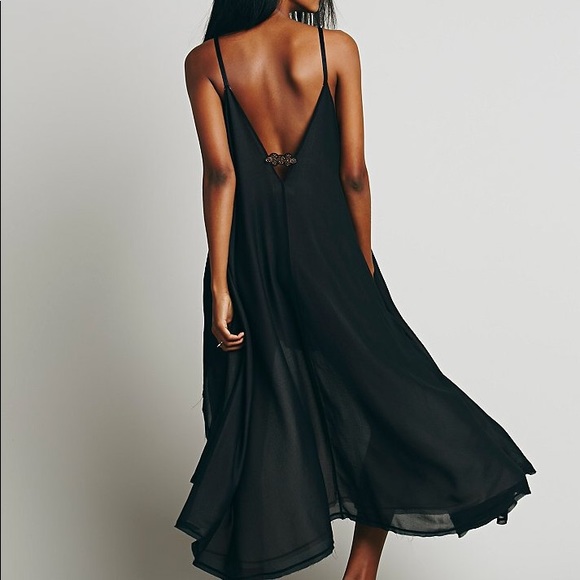 Double Layered High Low Slip DRESS Black White - Picture 3 of 6